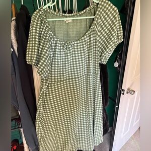 Madewell Olive Green Gingham Peasant Dress